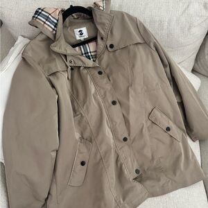 Women's Tan Raincoat with Plaid Lining
